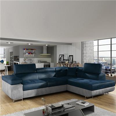 Canapé d angle avec tetiere bleu et gris SCOTT