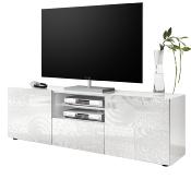 Grand meuble TV blanc laqué design avec LED MIRANO