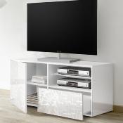 Banc TV 120 cm LED blanc laqué design MIRANO