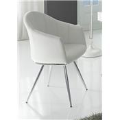 Chaise fauteuil blanc en PU et acier chromé FLEURY (Lot de 2)