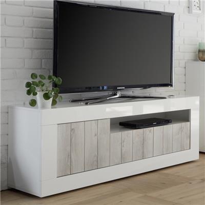 Meuble télé moderne couleur pin et blanc laqué SERENA 3