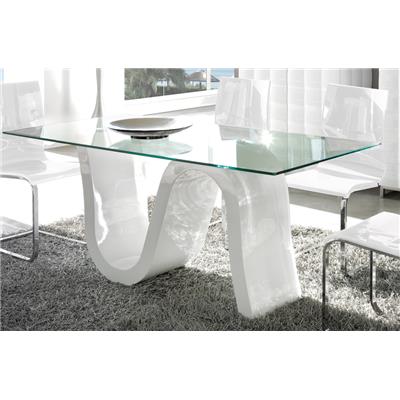 Table à manger en verre et laqué blanc design WAVE