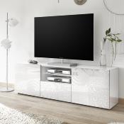 Grand meuble TV blanc laqu design avec LED MIRANO