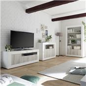 Meuble télé moderne couleur pin et blanc laqué SERENA 3