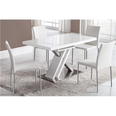 Table de salle à manger extensible blanc laqué et argent design OSAKA