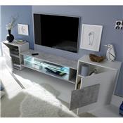 Meuble TV moderne blanc laqué brillant et couleur bois ARGOS 2