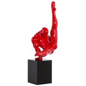 Statue athlète rouge montée sur socle noir design ACHERON