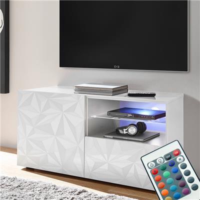 Meuble télé LED 120 cm blanc laqué design ANTONIO