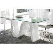Table à manger en verre et laqué blanc design WAVE