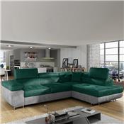 Grand canapé d'angle convertible vert foncé et gris SCOTT