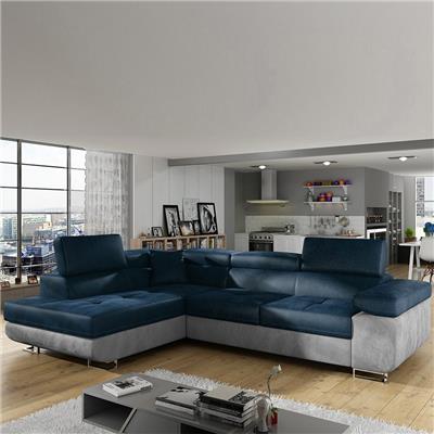 Canapé d'angle gauche bleu et gris SCOTT