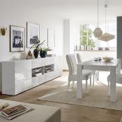 Table 180 cm avec rallonge blanc laqué design MIRANO