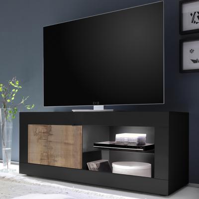 Banc TV lumineux moderne noir et couleur bois FELINO 5