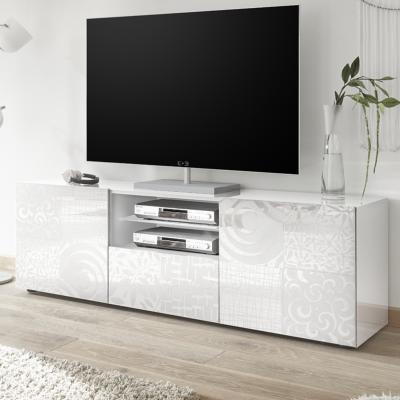 Meuble télé 180 cm design blanc laqué MIRANO