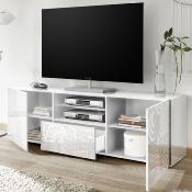 Grand meuble TV blanc laqué design avec LED MIRANO