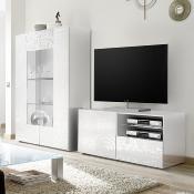 Banc TV 120 cm LED blanc laqué design MIRANO